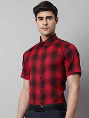 Men Red Checks Regular Fit Cotton Formal Shirt - SF_853Red_S