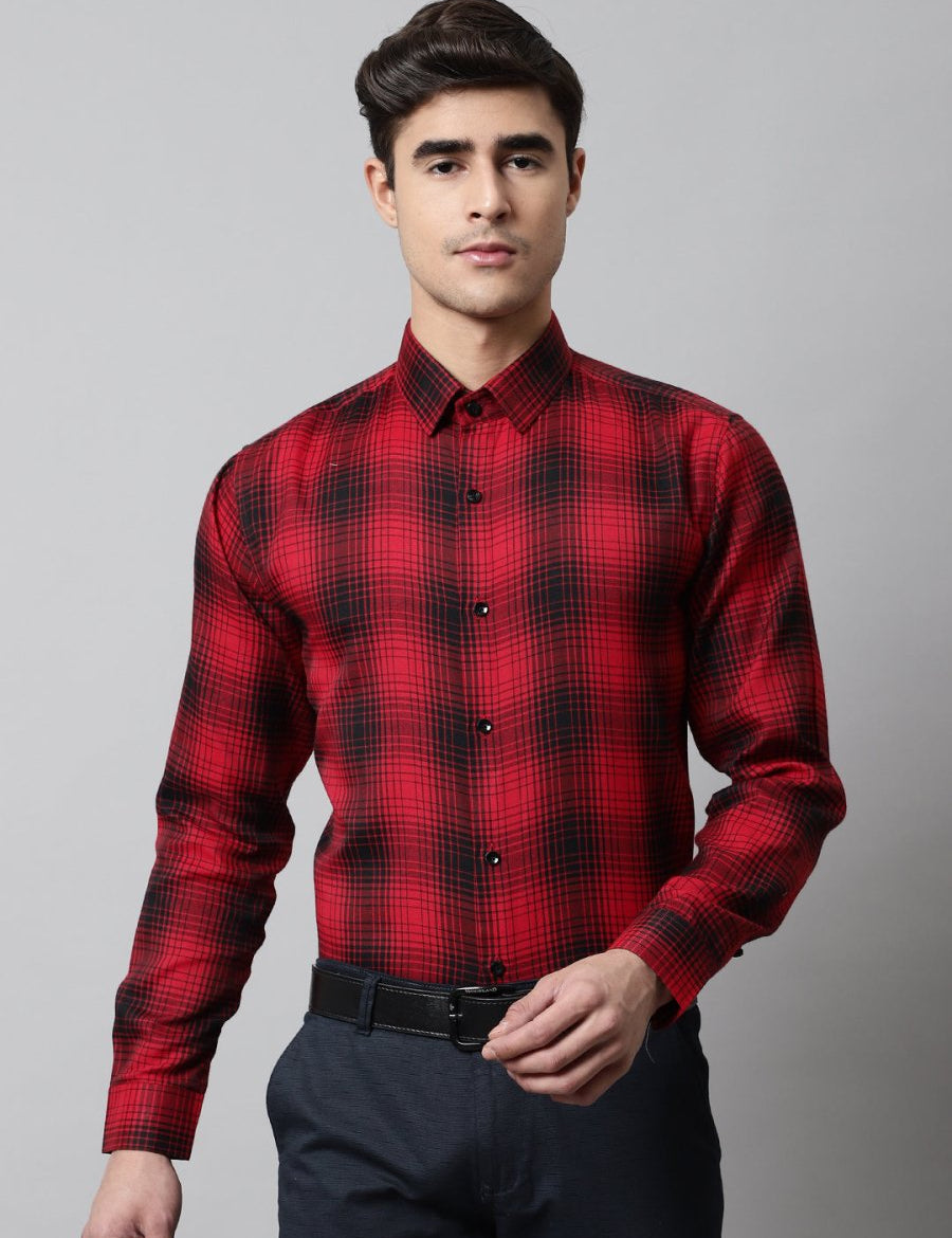 Men Red Checks Regular Fit Cotton Formal Shirt - SF_859Red_S