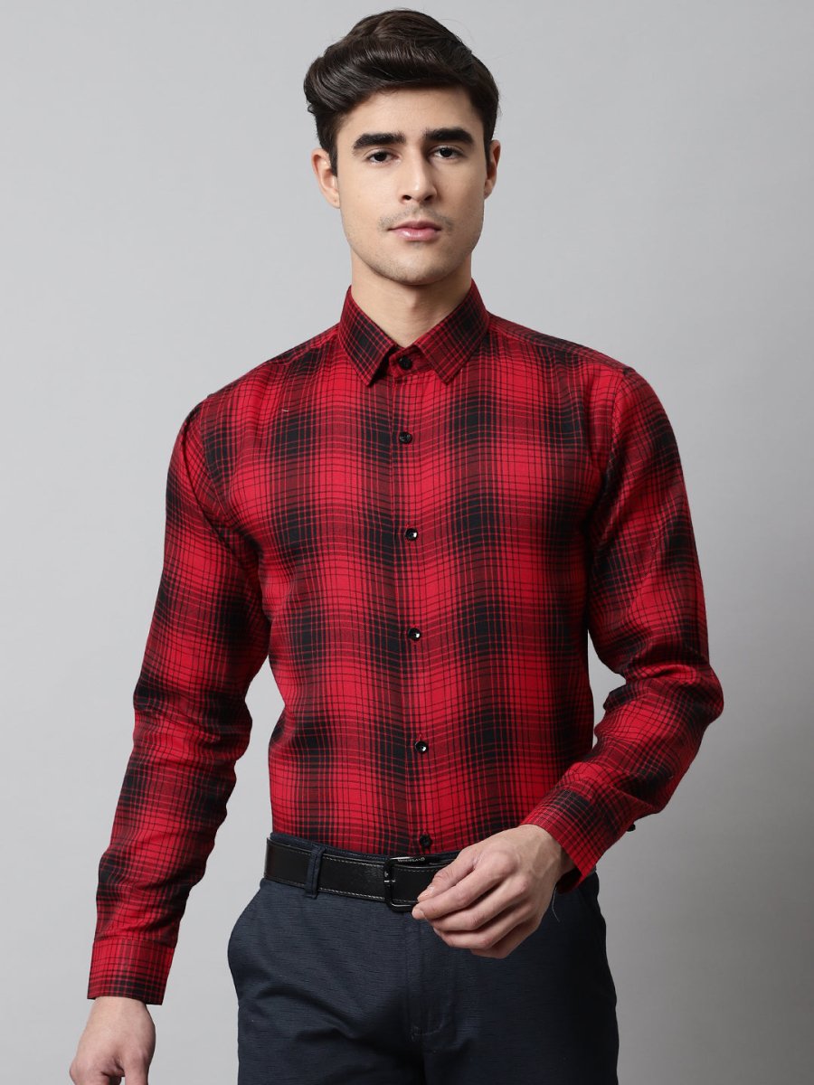Men Red Checks Regular Fit Cotton Formal Shirt - SF_859Red_S