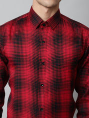 Men Red Checks Regular Fit Cotton Formal Shirt - SF_859Red_S