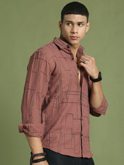 Men Regular Fit Embroidered Spread Collar Casual Shirt - SF_9038Rust_S