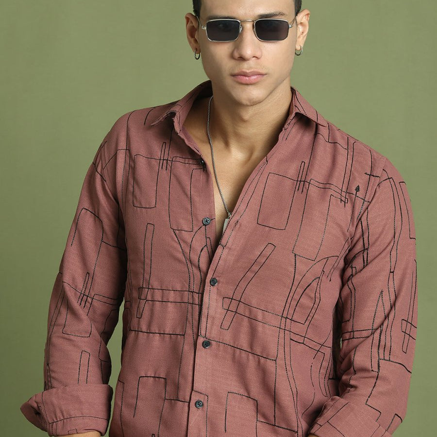 Men Regular Fit Embroidered Spread Collar Casual Shirt - SF_9038Rust_S