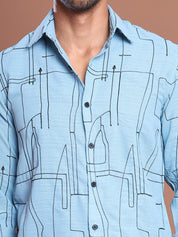 Men Regular Fit Embroidered Spread Collar Casual Shirt - SF_9038Sky_S