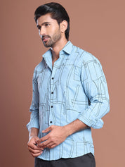 Men Regular Fit Embroidered Spread Collar Casual Shirt - SF_9038Sky_S