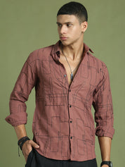 Men Regular Fit Embroidered Spread Collar Casual Shirt - SF_9038Rust_S