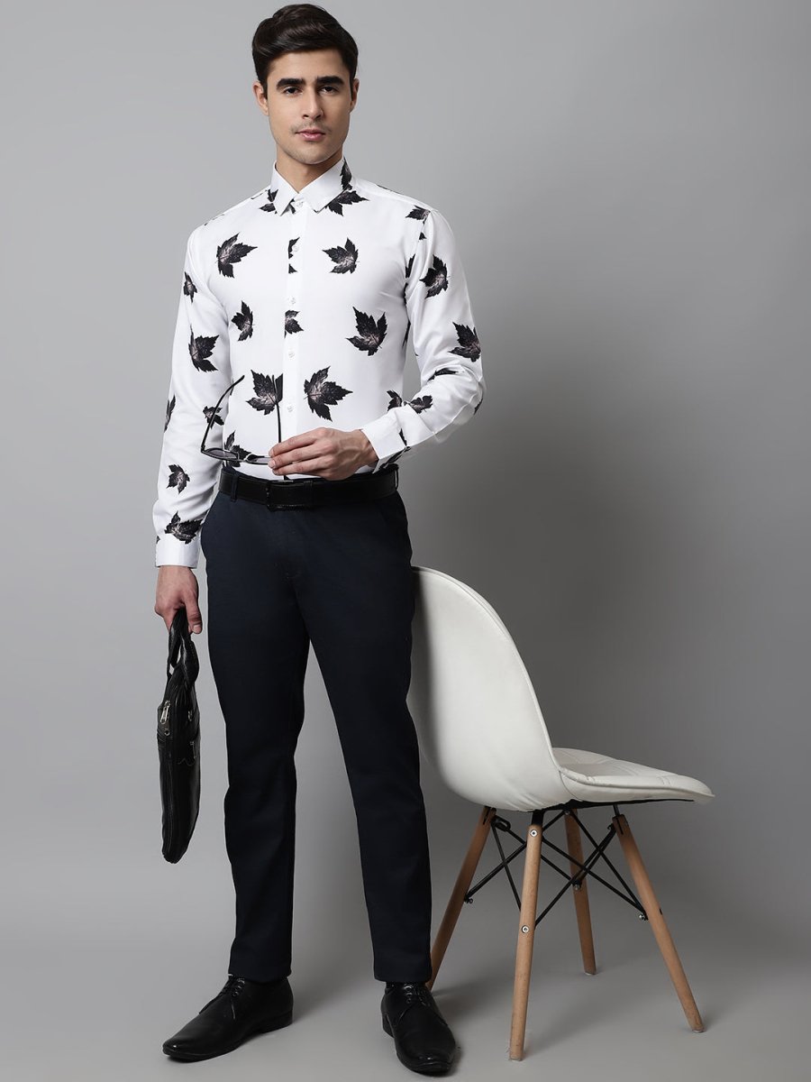 Men Regular Fit Printed Pure Cotton Formal Shirt - SF_855White_S