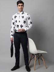Men Regular Fit Printed Pure Cotton Formal Shirt - SF_855White_S