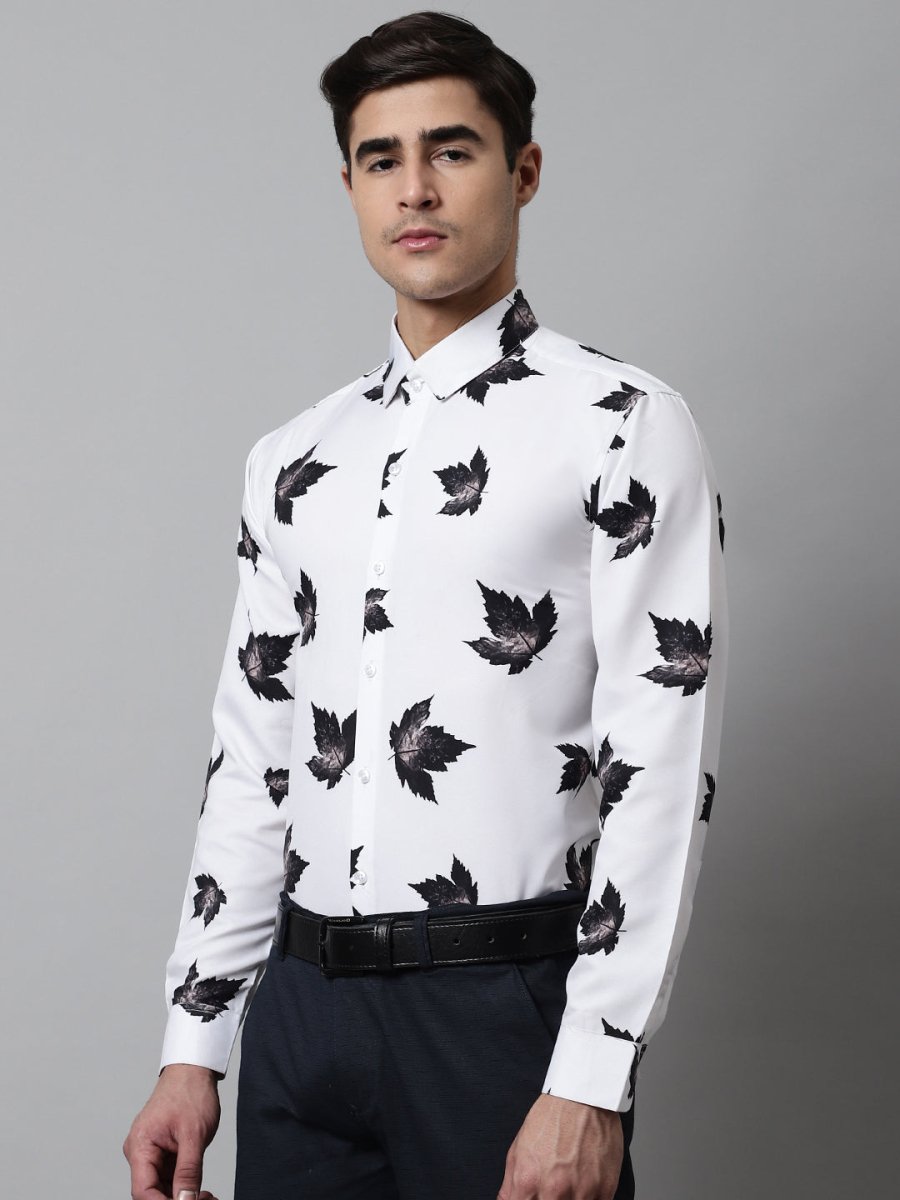 Men Regular Fit Printed Pure Cotton Formal Shirt - SF_855White_S