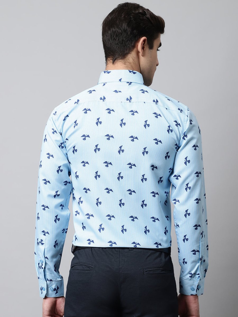 Men Regular Fit Printed Pure Cotton Formal Shirt - SF_856Sky_S