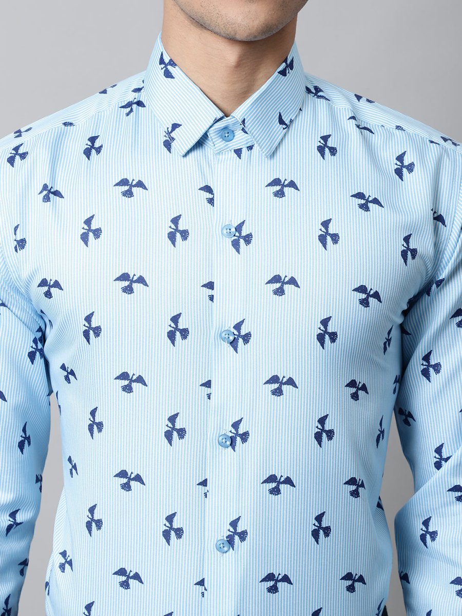 Men Regular Fit Printed Pure Cotton Formal Shirt - SF_856Sky_S