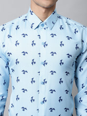 Men Regular Fit Printed Pure Cotton Formal Shirt - SF_856Sky_S