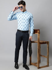 Men Regular Fit Printed Pure Cotton Formal Shirt - SF_856Sky_S