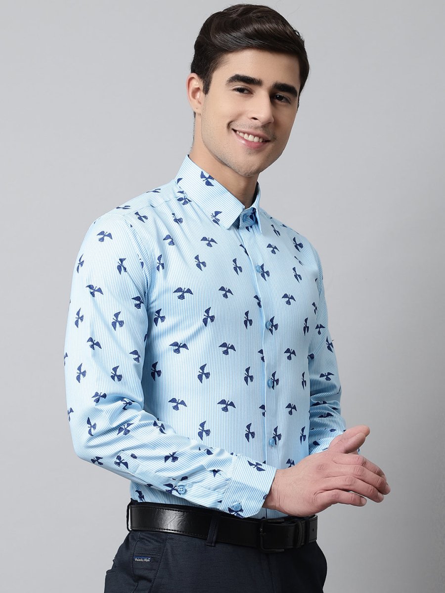 Men Regular Fit Printed Pure Cotton Formal Shirt - SF_856Sky_S