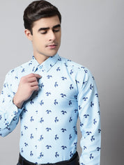 Men Regular Fit Printed Pure Cotton Formal Shirt - SF_856Sky_S
