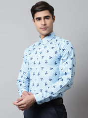 Men Regular Fit Printed Pure Cotton Formal Shirt - SF_856Sky_S