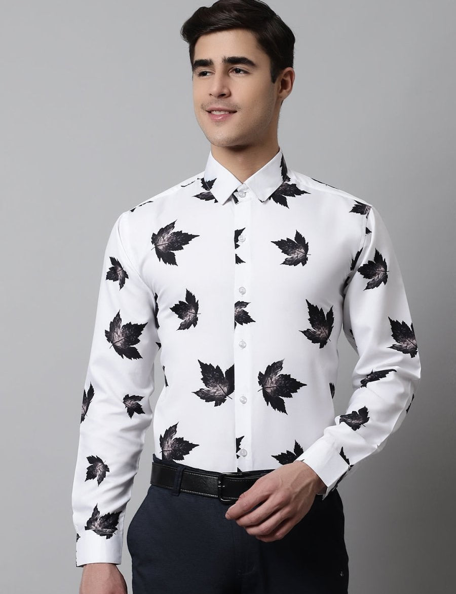 Men Regular Fit Printed Pure Cotton Formal Shirt - SF_855White_S