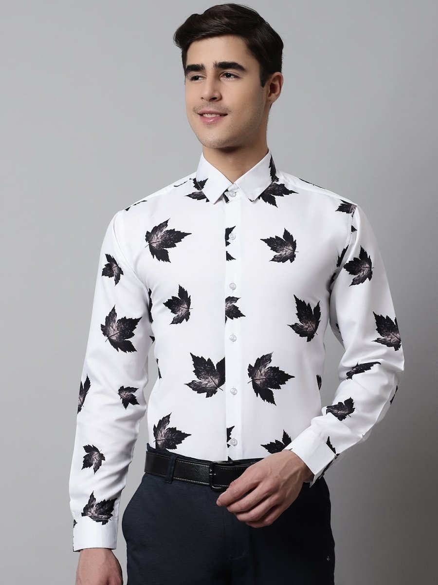 Men Regular Fit Printed Pure Cotton Formal Shirt - SF_855White_S