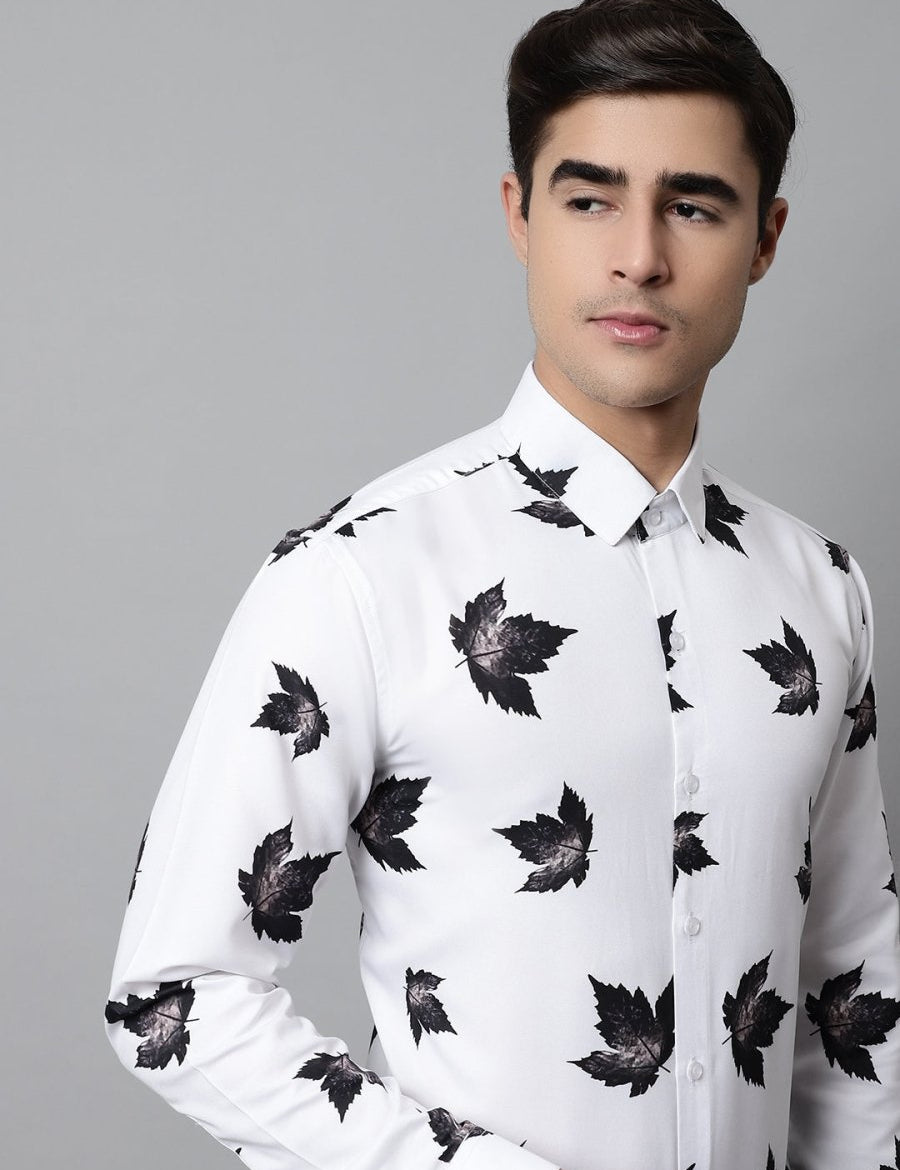 Men Regular Fit Printed Pure Cotton Formal Shirt - SF_855White_S