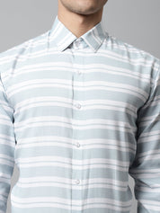 Men Sky Blue Classic Horizontal Striped Formal Shirt - SF_850Sky_S