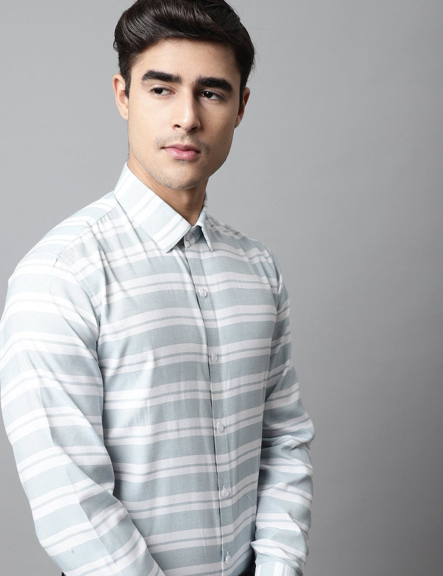 Men Sky Blue Classic Horizontal Striped Formal Shirt - SF_850Sky_S