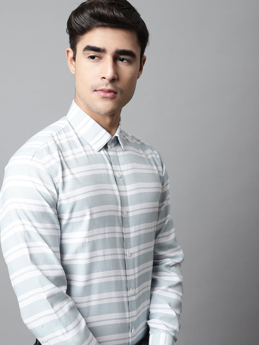 Men Sky Blue Classic Horizontal Striped Formal Shirt - SF_850Sky_S