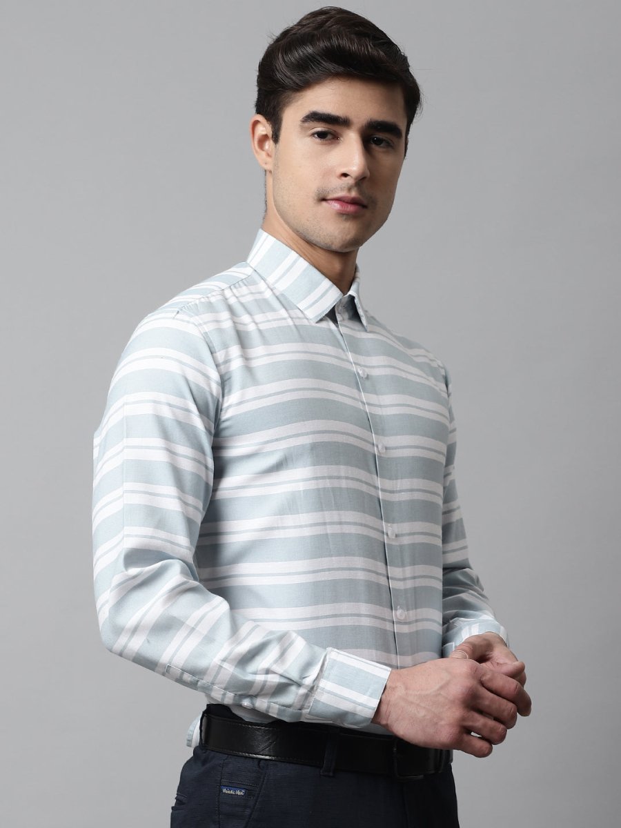 Men Sky Blue Classic Horizontal Striped Formal Shirt - SF_850Sky_S