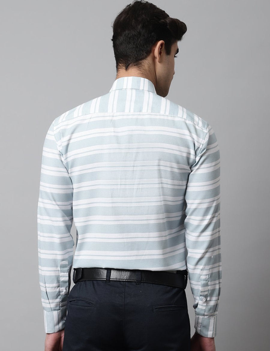 Men Sky Blue Classic Horizontal Striped Formal Shirt - SF_850Sky_S