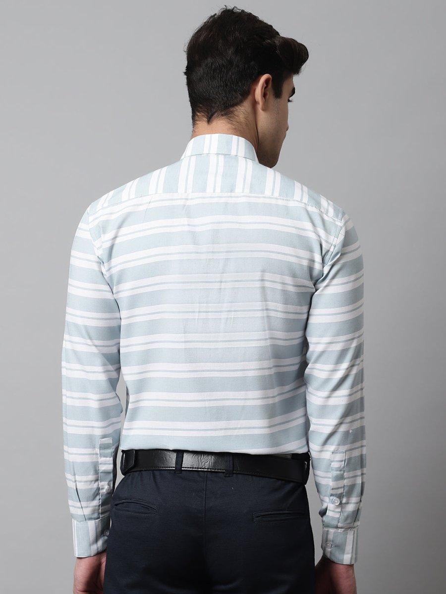 Men Sky Blue Classic Horizontal Striped Formal Shirt - SF_850Sky_S