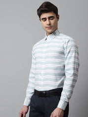 Men Sky Blue Classic Horizontal Striped Formal Shirt - SF_850Sky_S