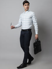 Men Sky Blue Classic Horizontal Striped Formal Shirt - SF_850Sky_S