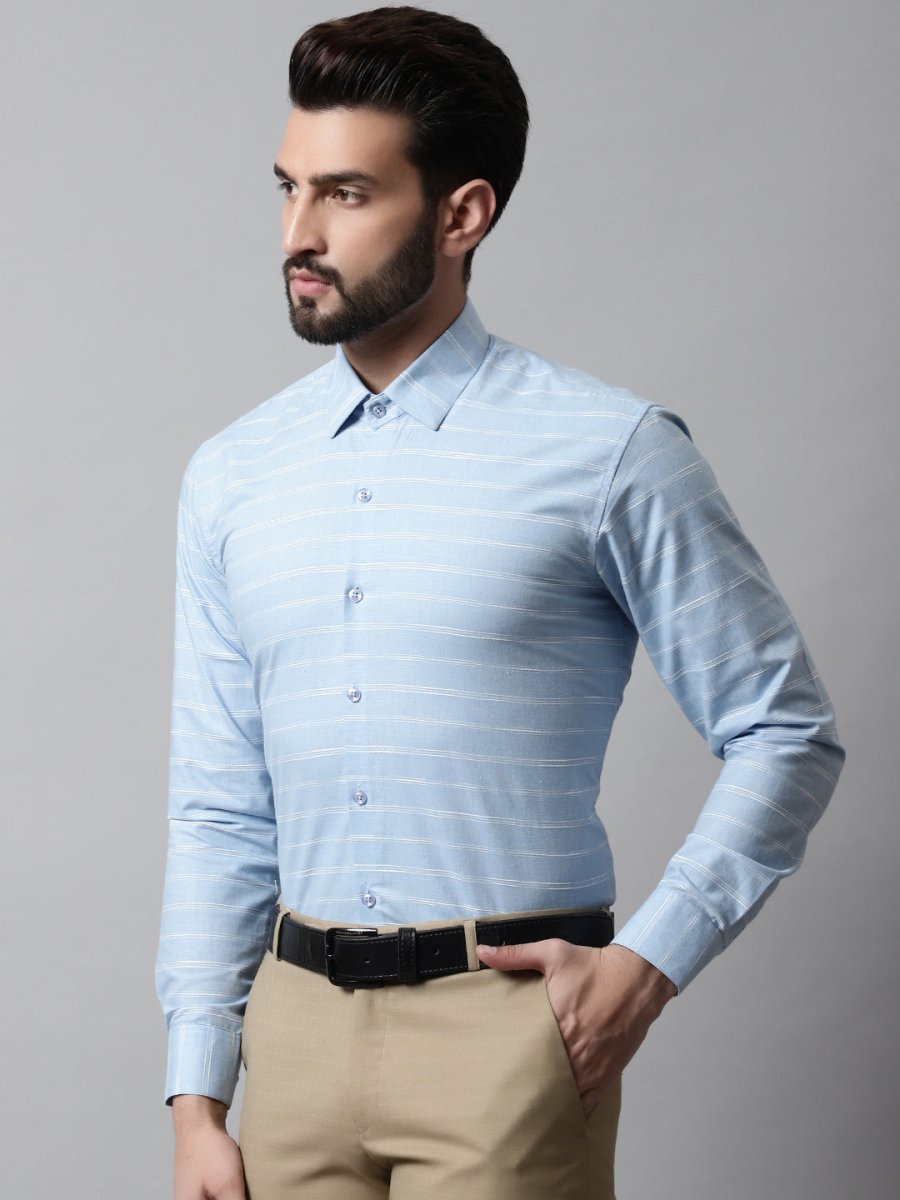 Men Sky Blue Classic Striped Formal Cotton Shirt - SF_869Sky_S