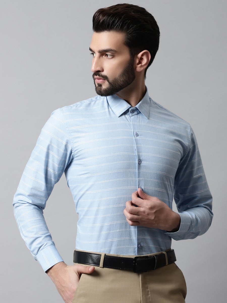 Men Sky Blue Classic Striped Formal Cotton Shirt - SF_869Sky_S