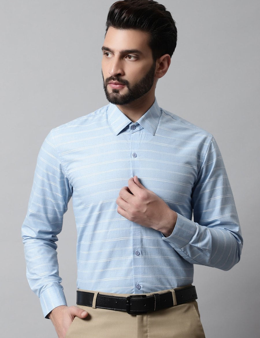 Men Sky Blue Classic Striped Formal Cotton Shirt - SF_869Sky_S