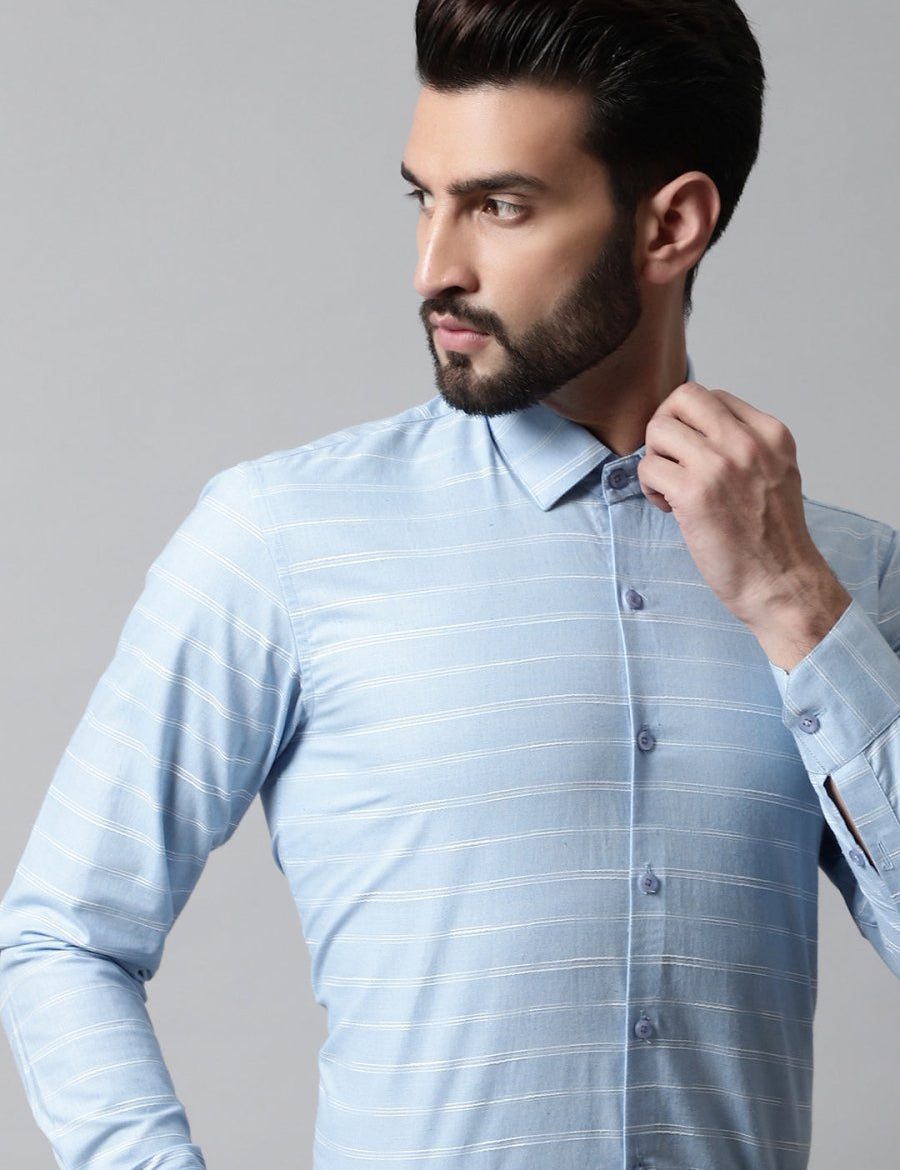 Men Sky Blue Classic Striped Formal Cotton Shirt - SF_869Sky_S