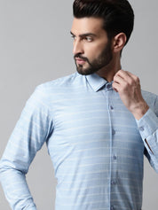 Men Sky Blue Classic Striped Formal Cotton Shirt - SF_869Sky_S