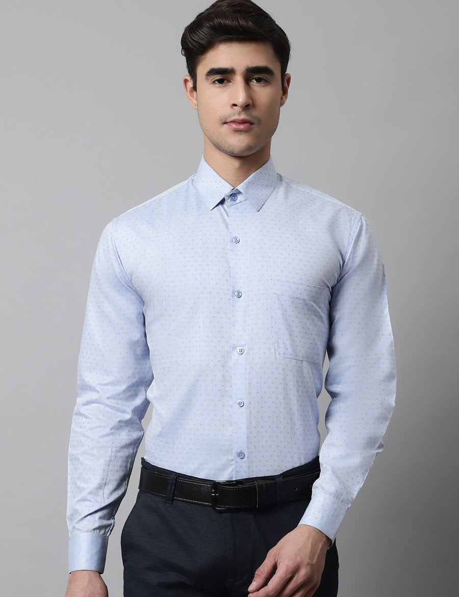 Men Sky Blue Micro Ditsy Printed Pure Cotton Formal Shirt - SF_857Sky_S