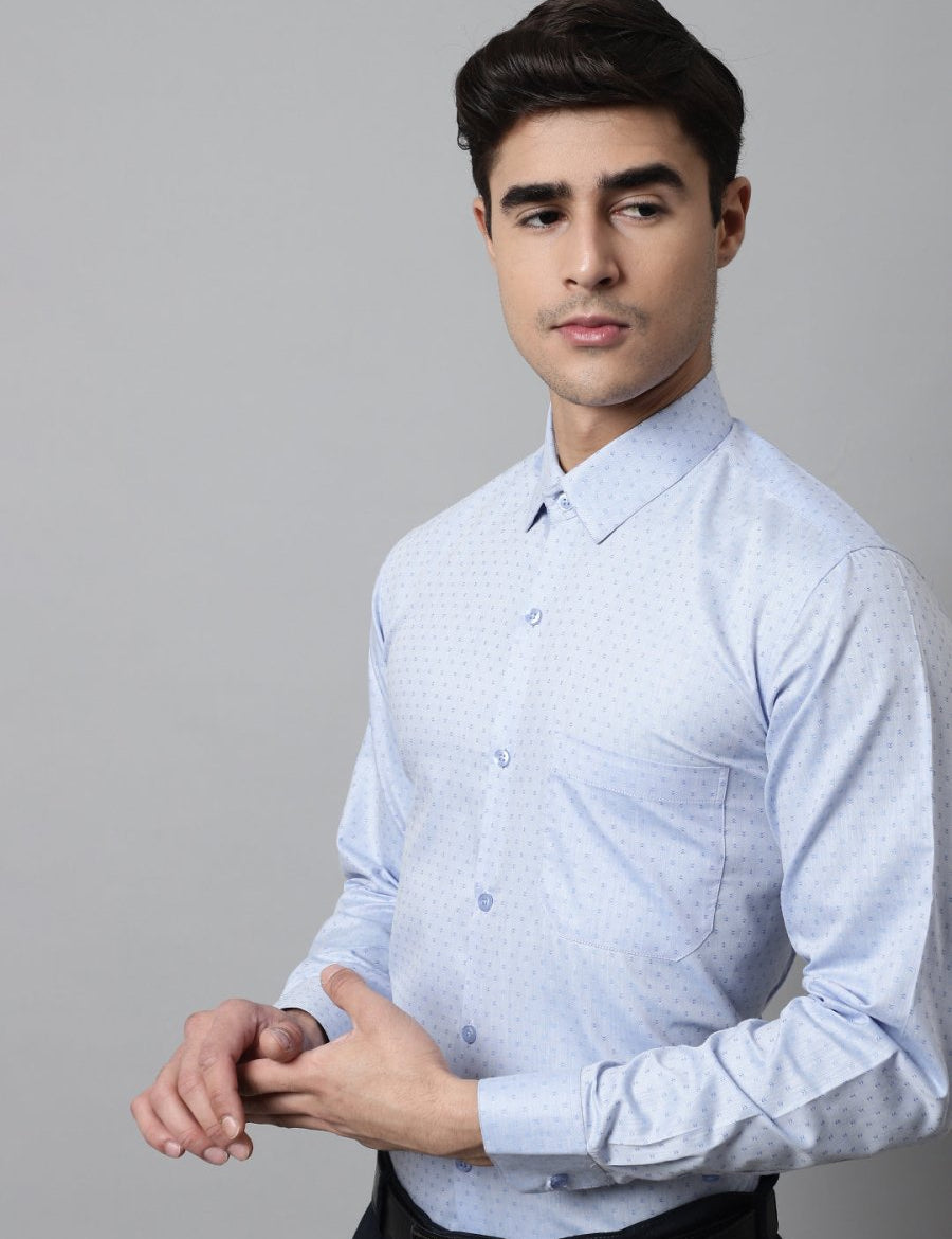 Men Sky Blue Micro Ditsy Printed Pure Cotton Formal Shirt - SF_857Sky_S