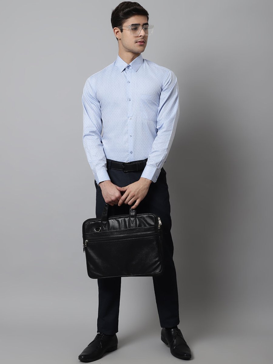 Men Sky Blue Micro Ditsy Printed Pure Cotton Formal Shirt - SF_857Sky_S