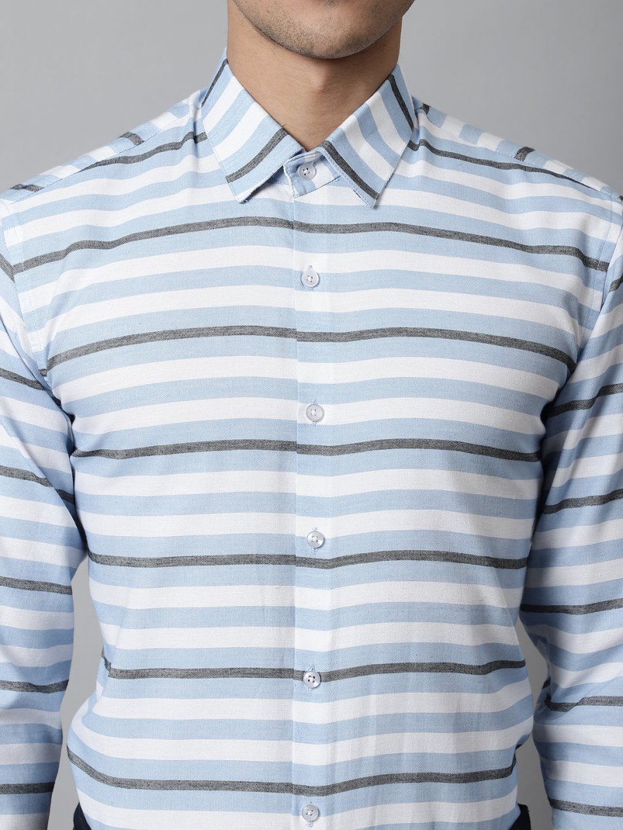 Men Sky Classic Horizontal Striped Formal Shirt - SF_848Sky_S