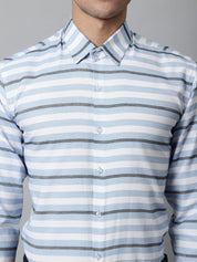 Men Sky Classic Horizontal Striped Formal Shirt - SF_848Sky_S