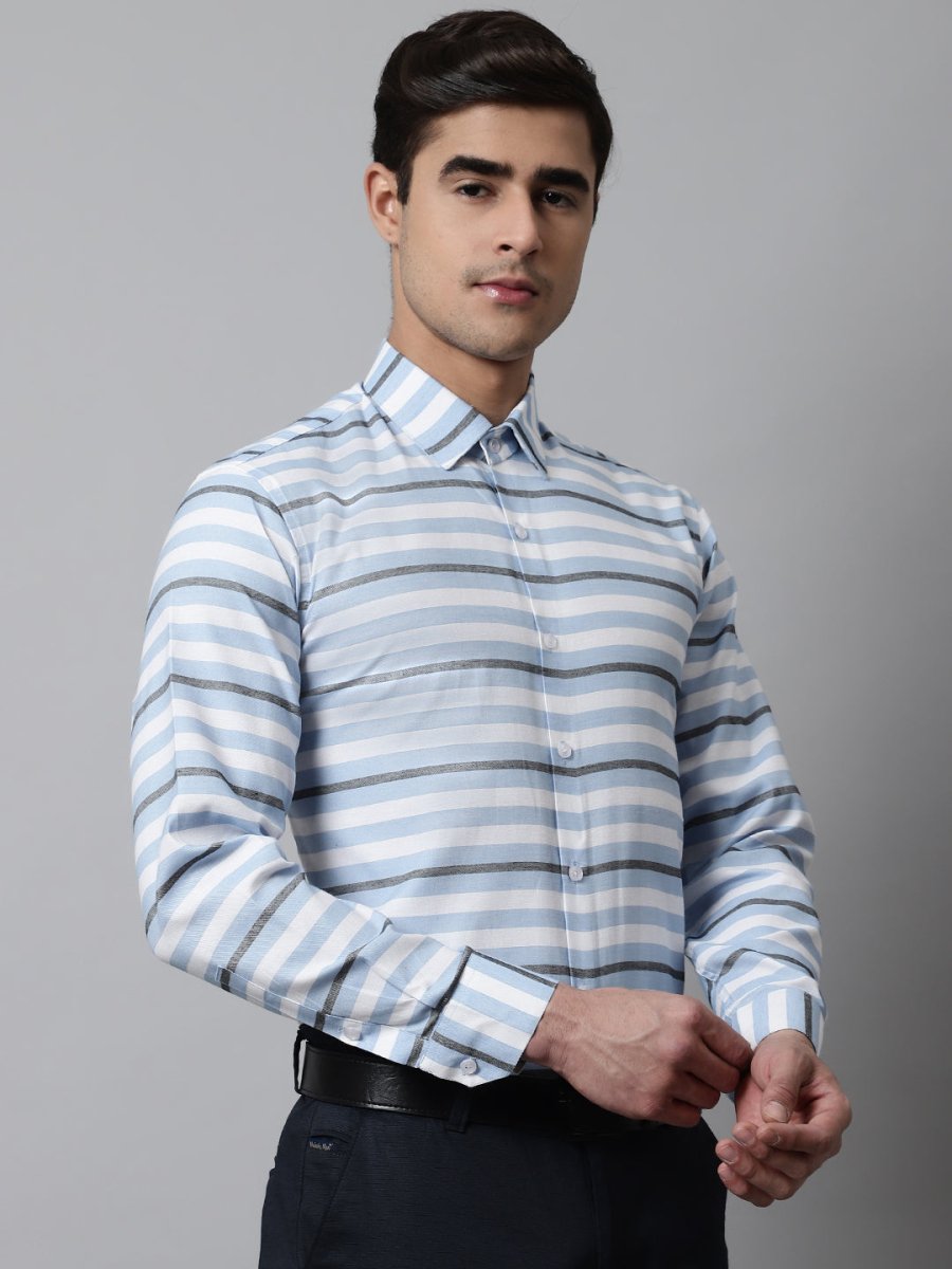 Men Sky Classic Horizontal Striped Formal Shirt - SF_848Sky_S