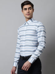 Men Sky Classic Horizontal Striped Formal Shirt - SF_848Sky_S