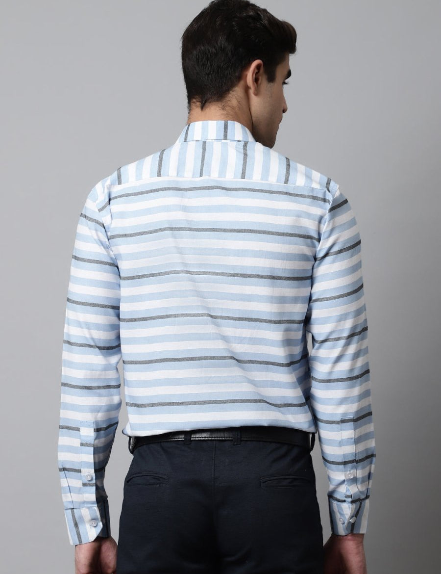 Men Sky Classic Horizontal Striped Formal Shirt - SF_848Sky_S