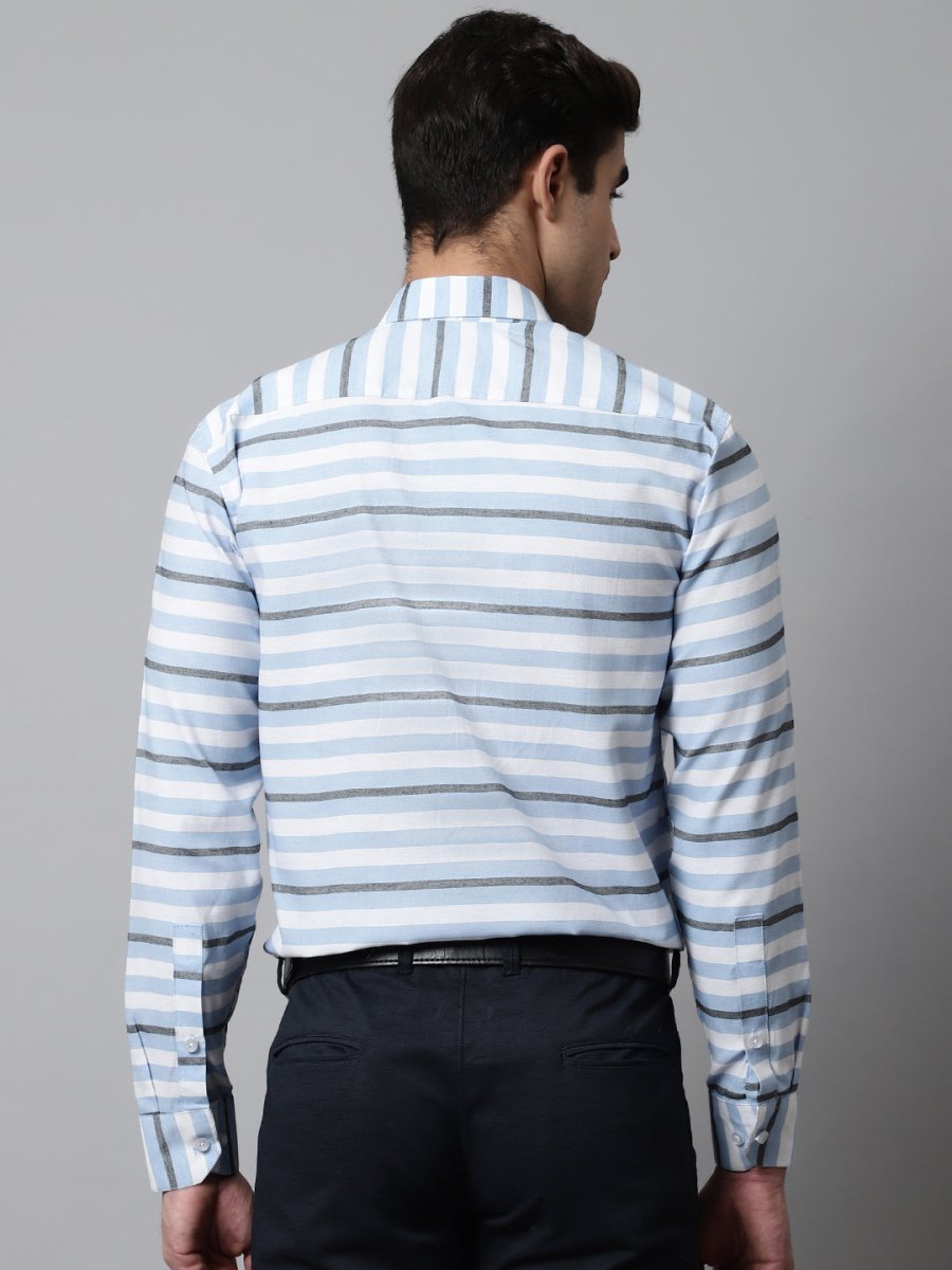 Men Sky Classic Horizontal Striped Formal Shirt - SF_848Sky_S