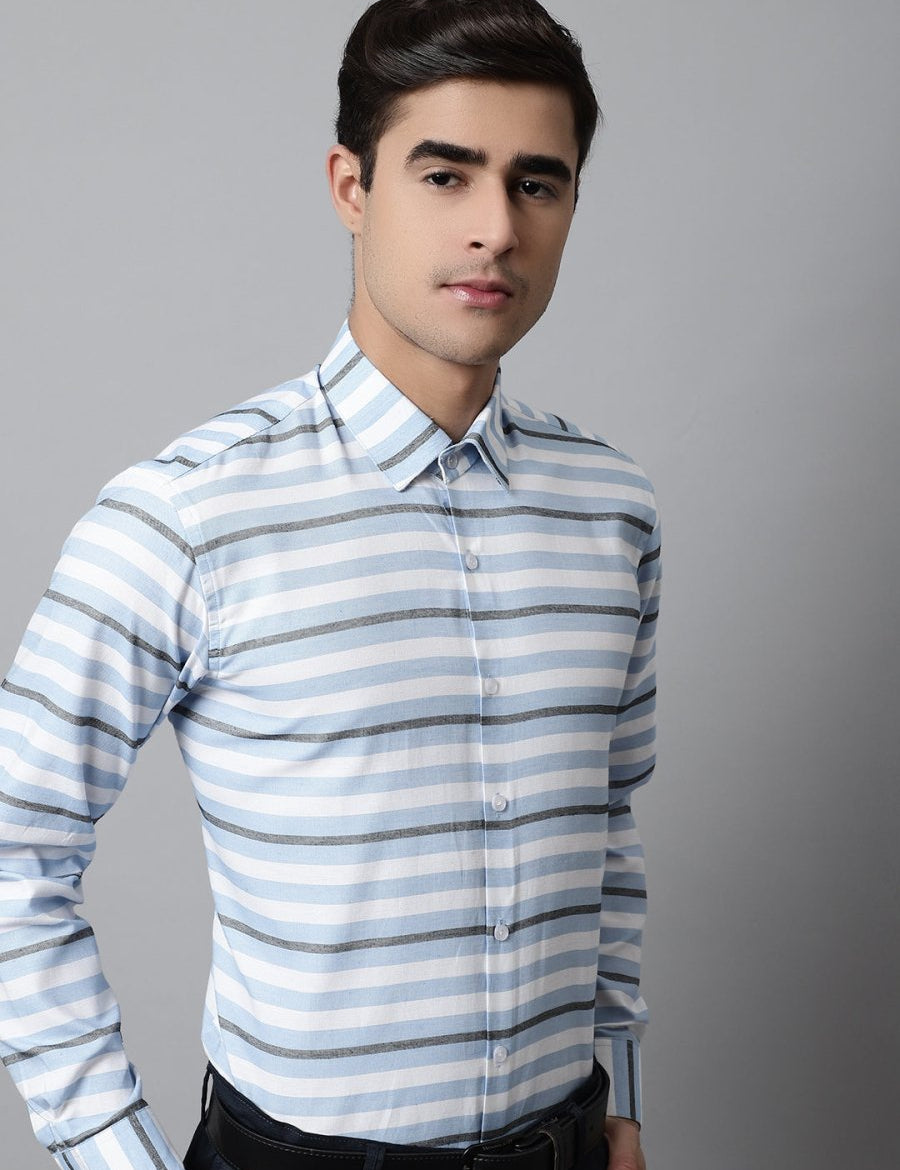 Men Sky Classic Horizontal Striped Formal Shirt - SF_848Sky_S