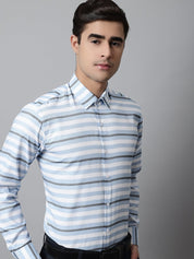 Men Sky Classic Horizontal Striped Formal Shirt - SF_848Sky_S
