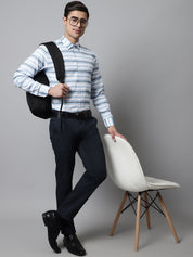 Men Sky Classic Horizontal Striped Formal Shirt - SF_848Sky_S