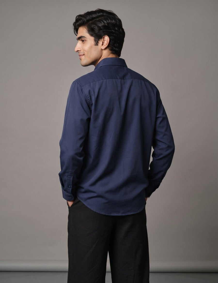 Men Solid Japanese Fabric Casual Shirt - SF_9057Navy_S