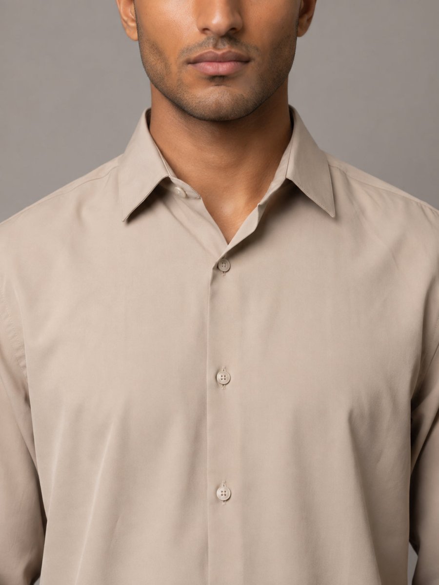 Men Solid Japanese Fabric Casual Shirt - SF_9057Beige_S