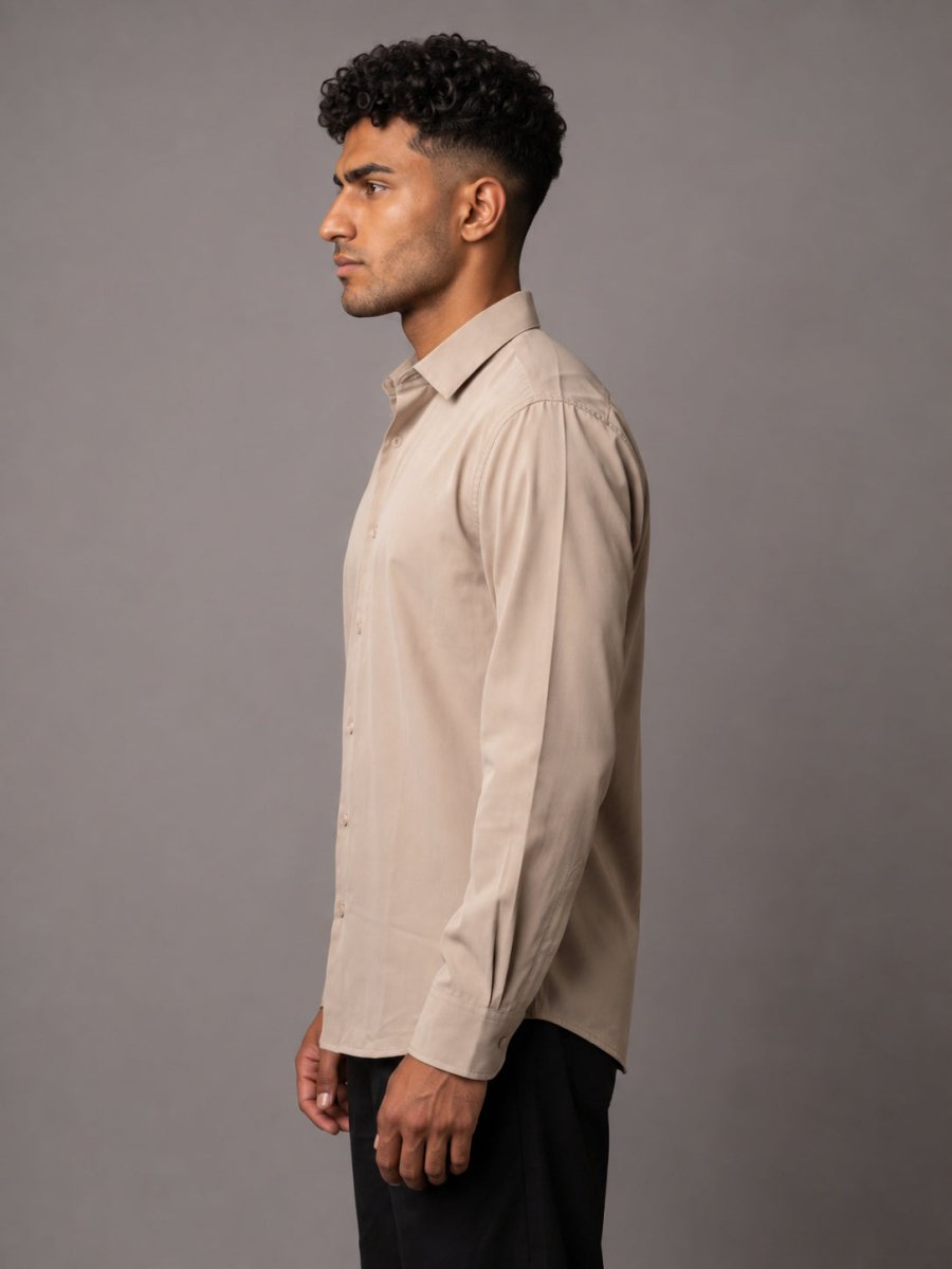 Men Solid Japanese Fabric Casual Shirt - SF_9057Beige_S